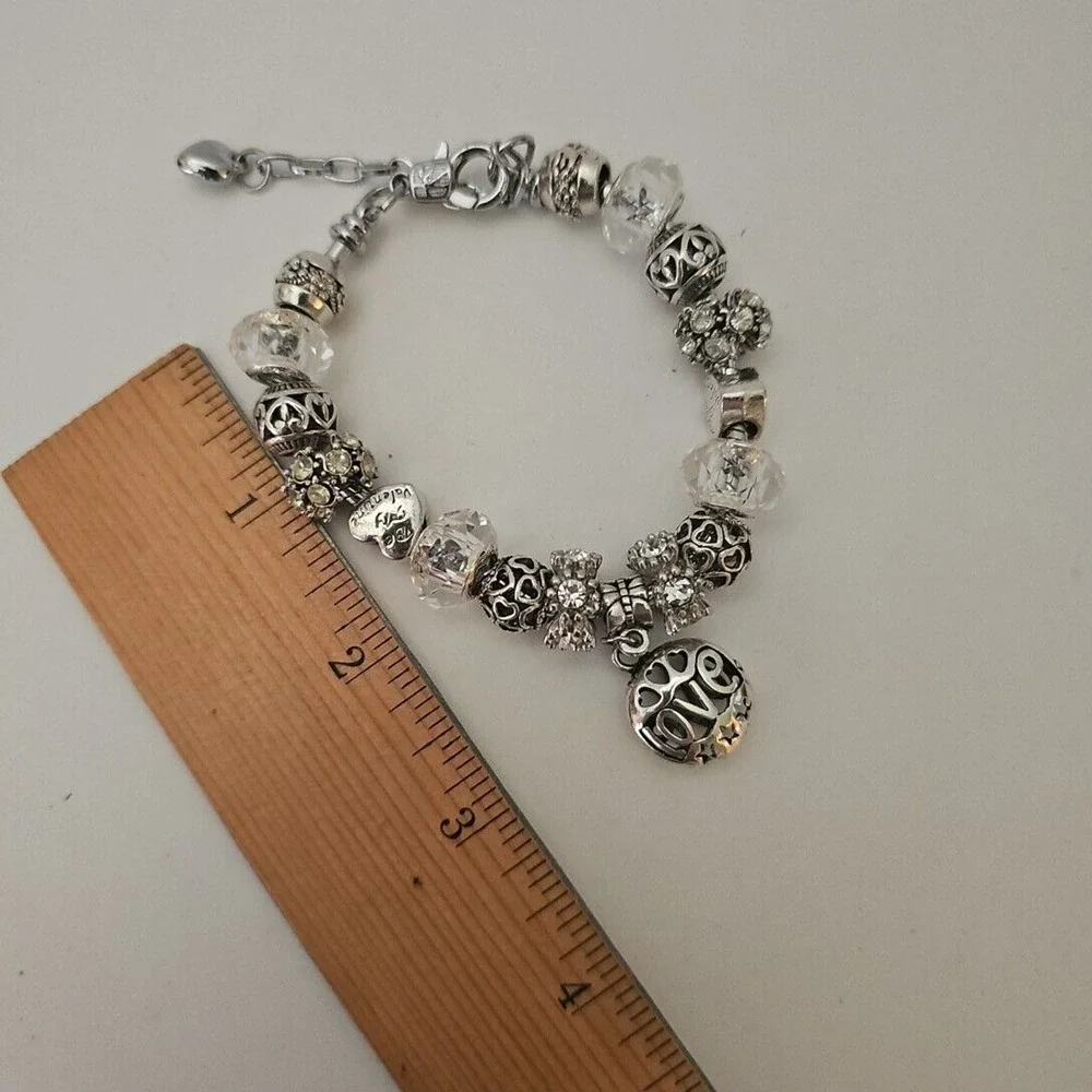 Love Charm Bracelet Silver Gift For Her Anniversary Birthday Mothers Day Present